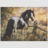 黒と白の馬の絵画 ウォールアート 馬好きな人へのプレゼント 薄葉紙 (正面)