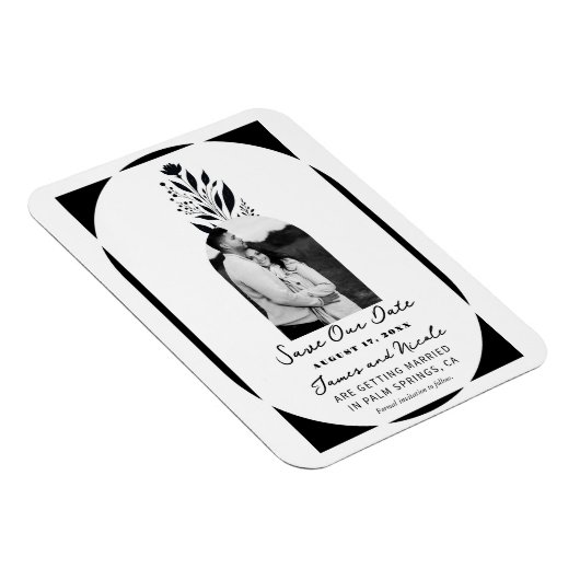 黒と白の高いフローラモダン日付の保存 マグネット (右側)