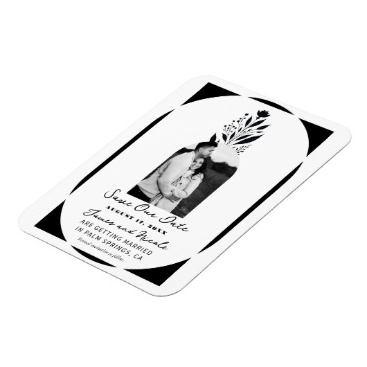 黒と白の高いフローラモダン日付の保存 マグネット (左側)