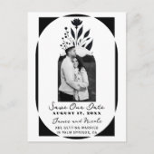 黒と白の高いフローラモダン日付の保存 案内ポストカード (正面)