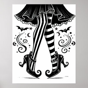 黒と白の魔女の脚ハロウィンお洒落イン ポスター