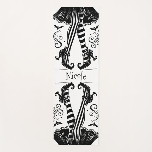 黒と白の魔女の脚ハロウィンお洒落イン ヨガマット (正面)