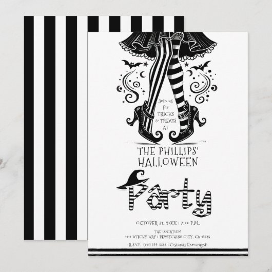 黒と白の魔女の脚　ウィムジカル・ハロウィンパーティー 招待状 (正面/裏面)