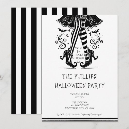 黒と白の魔女の脚　ウィムジカル・ハロウィンパーティー 招待状 (正面/裏面)