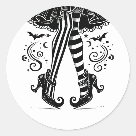 黒と白の魔女の足 ウィズミカル・ハロウィンパーティー ラウンドシール (正面)