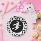 黒と白の魔女ハロウィーン ペーパープレート (パーティー)