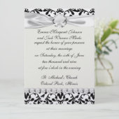 黒と白の鳥の複雑なダマスクパターン 招待状 (スタンド正面)