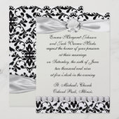 黒と白の鳥の複雑なダマスクパターン 招待状 (正面/裏面)