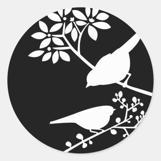 黒と白の鳥 ラウンドシール (正面)