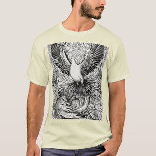 黒と白の鳩と蛇の穴タトゥーTシャツ Tシャツ