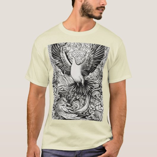 黒と白の鳩と蛇の穴タトゥーTシャツ Tシャツ (正面)