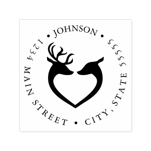 黒と白の鹿のハートシルエット戻りラベル セルフインキングスタンプ (デザイン)