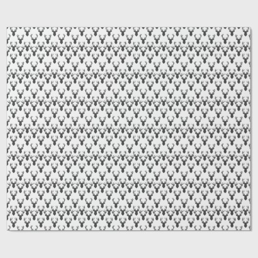 黒と白の鹿の頭模様 ラッピングペーパー (フラット)