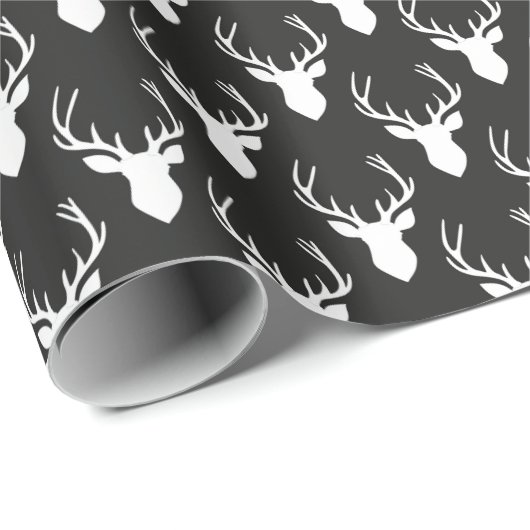 黒と白の鹿の頭模様 ラッピングペーパー (ロールコーナー)