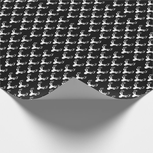 黒と白の鹿の頭模様 ラッピングペーパー (角)