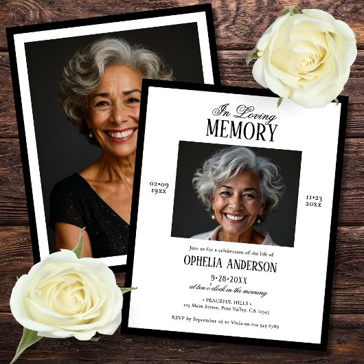 黒と白の2枚組写真の葬儀案内