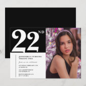 黒と白の22歳の誕生日招待状 ガール 招待状 (正面/裏面)