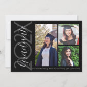 黒と白の3枚写真 卒業発表カード 招待状 (正面)