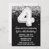 黒と白の4歳の誕生日パーティー 招待状 (正面)
