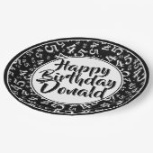 黒と白の45歳の誕生日おめでとう数字パターン ペーパープレート (アングル)