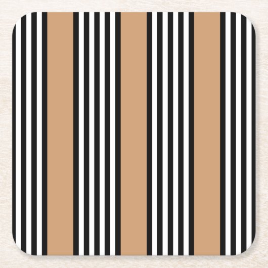 黒と白の5色のストライプ日焼けパターン スクエアペーパーコースター (正面)