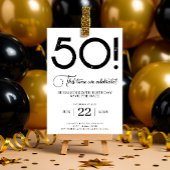 黒と白の50歳の誕生日記念Save The Date 招待状