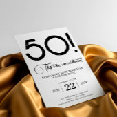 黒と白の50歳の誕生日記念Save The Date 招待状