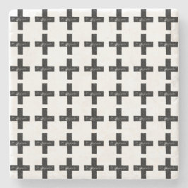 黒と白の「プラス」数学記号リノカット ストーンコースター