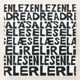 黒と白の「8読言語で」Lino Cut ガラスコースター