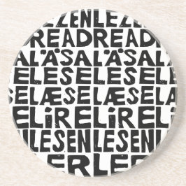 黒と白の「8読言語で」Lino Cut コースター