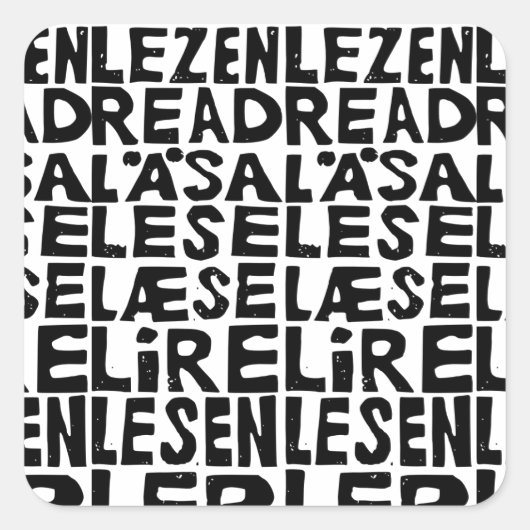 黒と白の「8読言語で」Lino Cut スクエアシール (正面)