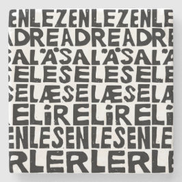 黒と白の「8読言語で」Lino Cut ストーンコースター