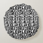 黒と白の"8読言語リノプリント ラウンドクッション (裏面)