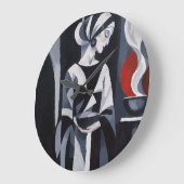 黒と白のArt Decoの女性ウォールアート ラージ壁時計 (傾斜)