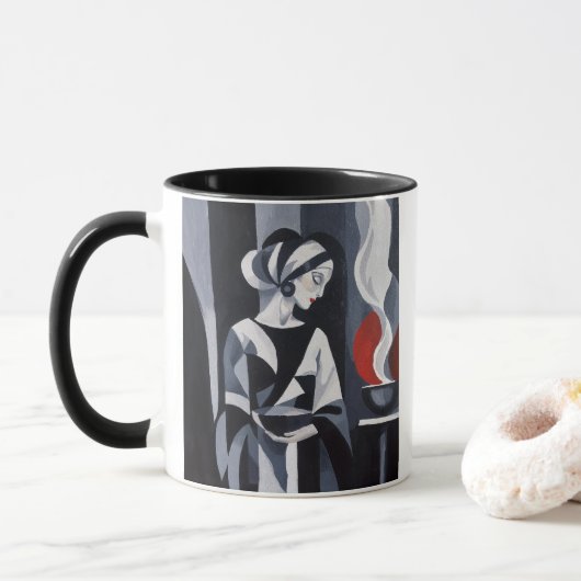 黒と白のArt Decoの女性 マグカップ (ドーナツ)