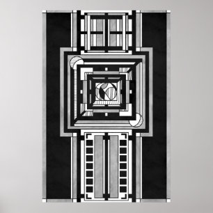 黒と白のArt Decoタペストリー ポスター