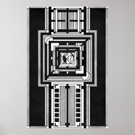 黒と白のArt Decoタペストリー ポスター (正面)