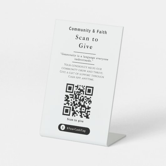黒と白のCash AppチップQRコードサイン 台座サイン (正面)