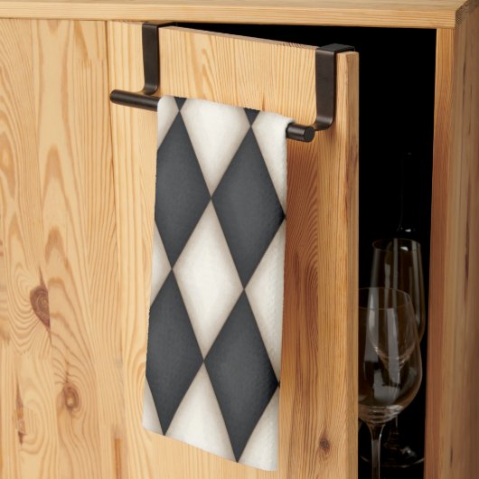 黒と白のHarlequinダイヤモンドチェックゴシック キッチンタオル (三つ折り)