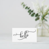 黒と白のHello、精巧なスクリプトタイポグラフィ 名刺 (スタンド正面)