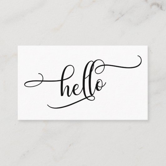 黒と白のHello、精巧なスクリプトタイポグラフィ 名刺 (正面)
