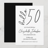 黒と白のHello 50 おしゃれな誕生日おめでとうシンプル 招待状 (正面/裏面)
