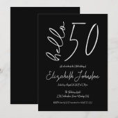 黒と白のHello 50 素敵な誕生日おめでとう ミニマル 招待状 (正面/裏面)