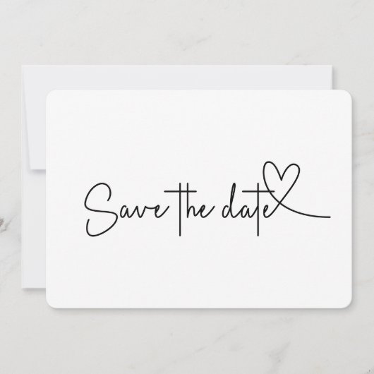 黒と白のSave the Dateデザイン、角丸め 招待状 (正面)