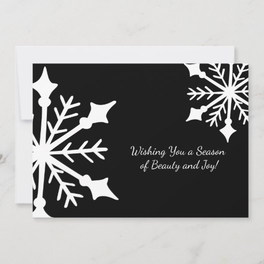黒と白はっきりしたの冬のスノーフレーク・ビジネス シーズンカード (正面)
