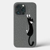 黒と白ぶら下がったの猫 | おもしろい Tuxedo Cat Case-Mate iPhoneケース (裏面)
