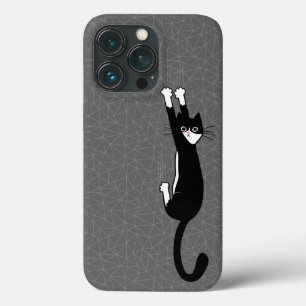 黒と白ぶら下がったの猫   おもしろい Tuxedo Cat iPhone 13 Proケース