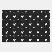 黒と白エレガントのクリスマスハート雪 ラッピングペーパーシート (正面)