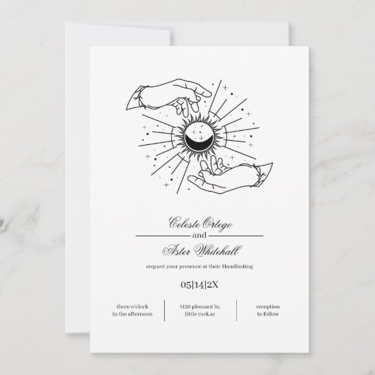 黒と白エレガントの神秘的な手のハンドスティング 招待状 (正面)