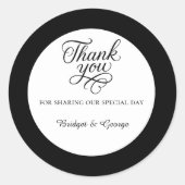 黒と白エレガントの魅力的感謝してい君のスクリプト ラウンドシール (正面)